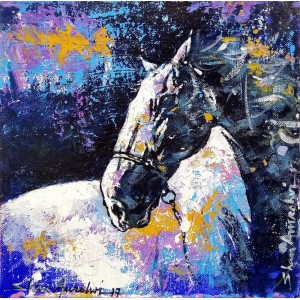 Shan Amrohvi, 08 x 08 inch, Oil on Canvas, Horse Painting, AC-SA-092